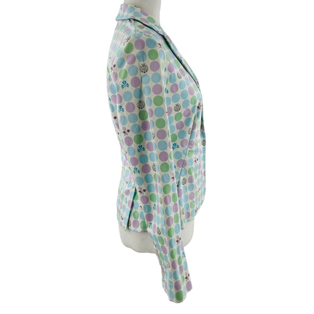 Gene Meyer Blue Purple Green Polka Dot Ditsy Floral Cotton Cropped Blazer 4 - Picture 4 of 12